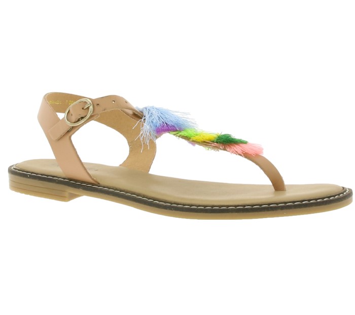 Δερμάτινο σανδάλι με φουντίτσες multicolor