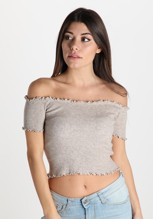 Crop Top Strapless με σφηκοφωλιά και κοντό μανίκι