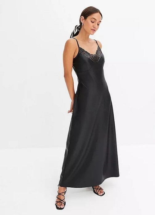 Bonprix Glossy Evening Dress Black Δερματίνη